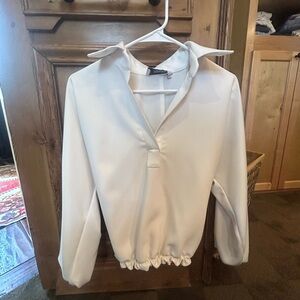 Cream Collared V-Neck Long Sleeve Tunic